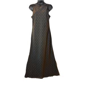 90s Dress Brown Blue Shimmer Sleeveless Long Slip NEW Dance Floral Size 8 Women